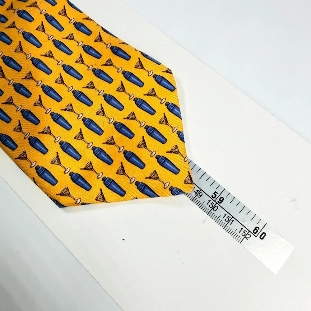Brooks Brothers Makers Tie Silk Printed In Italy Yellow Martini Shaker Necktie